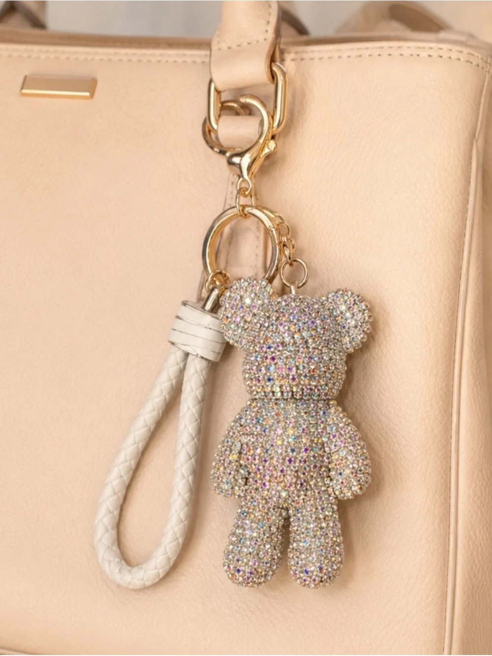 Natasha Couture Crystal Bear Keychain Charm in White